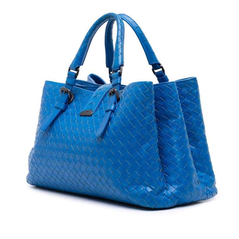 Bottega Veneta Small Nappa Intrecciato Roma Satchel Blue Leather Good condition - Back View