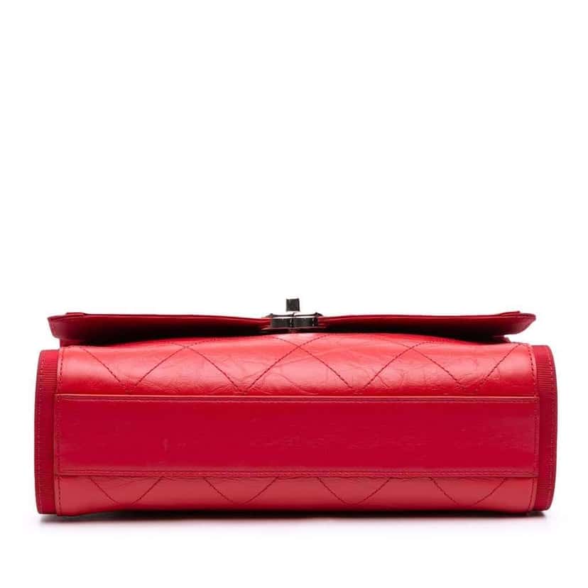 Chanel CC Quilted Crumpled Calfskin and Grosgrain Flap Red Leather Good condition - Inside View