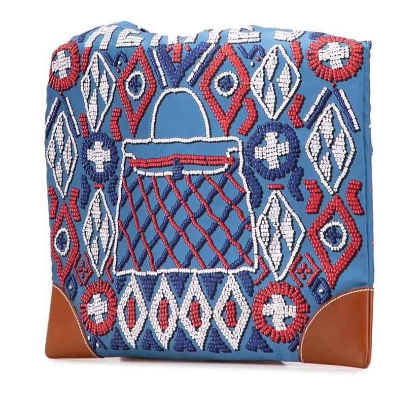 Hermès Silk and Barenia Kelly En Perles Silky City PM Blue Silk Good condition - Back View