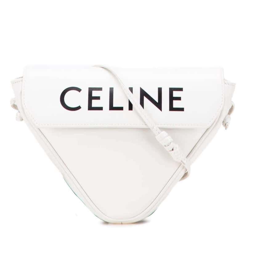 Celine Smooth Calfskin Logo Triangle Crossbody White Leather Very good condition - Front View