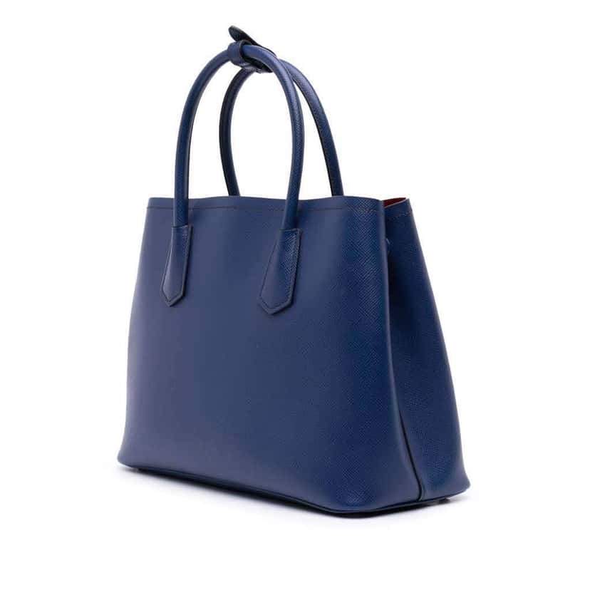 Prada Medium Saffiano Cuir Double Satchel Blue Leather Good condition - Back View