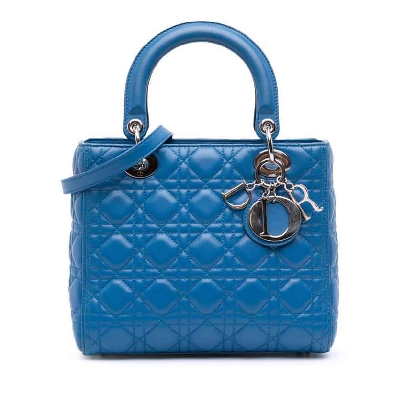 Dior Medium Lambskin Cannage Lady Dior Blue Leather Good condition - Front View