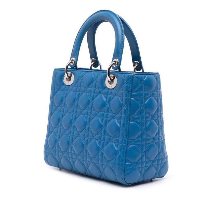 Dior Medium Lambskin Cannage Lady Dior Blue Leather Good condition - Back View