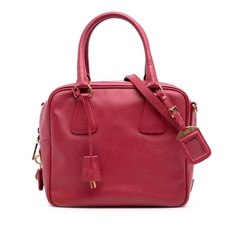 Prada Saffiano Lux Convertible Bowler Bag Red Leather Good condition - Front View
