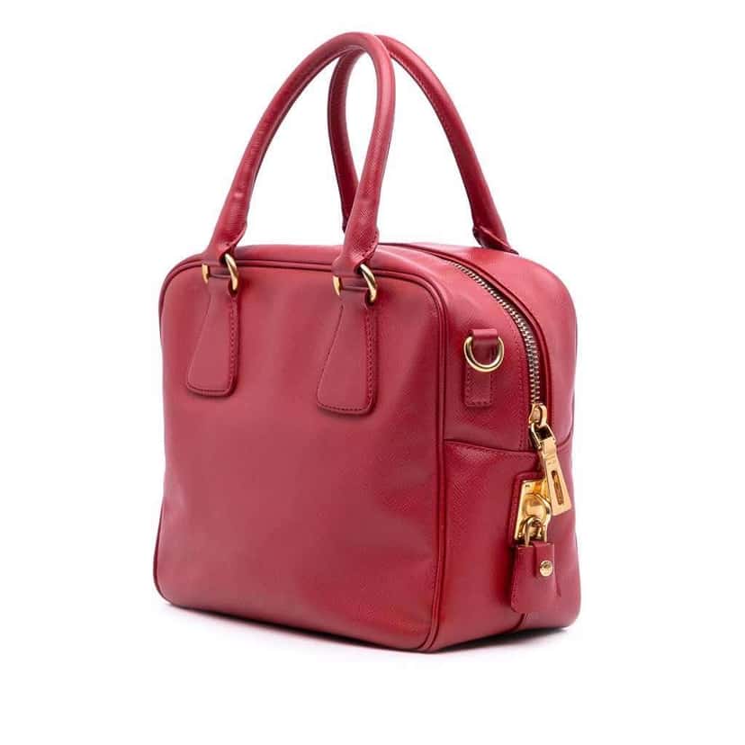 Prada Saffiano Lux Convertible Bowler Bag Red Leather Good condition - Back View