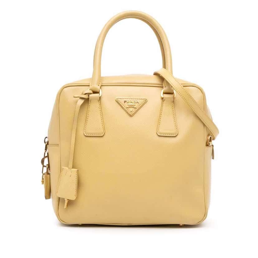 Prada Saffiano Lux Satchel Yellow Leather Good condition - Front View