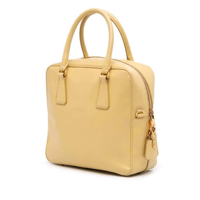 Prada Saffiano Lux Satchel Yellow Leather Good condition - Back View