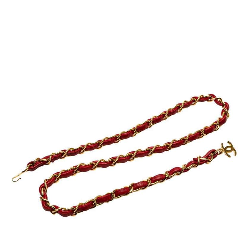 Chanel Gold Plated CC Leather Woven Chain Belt Gold Metal Good condition - Front View