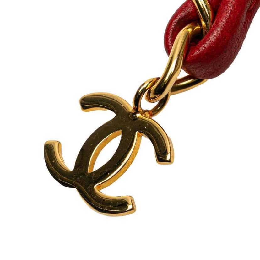 Chanel Gold Plated CC Leather Woven Chain Belt Gold Metal Good condition - Back View
