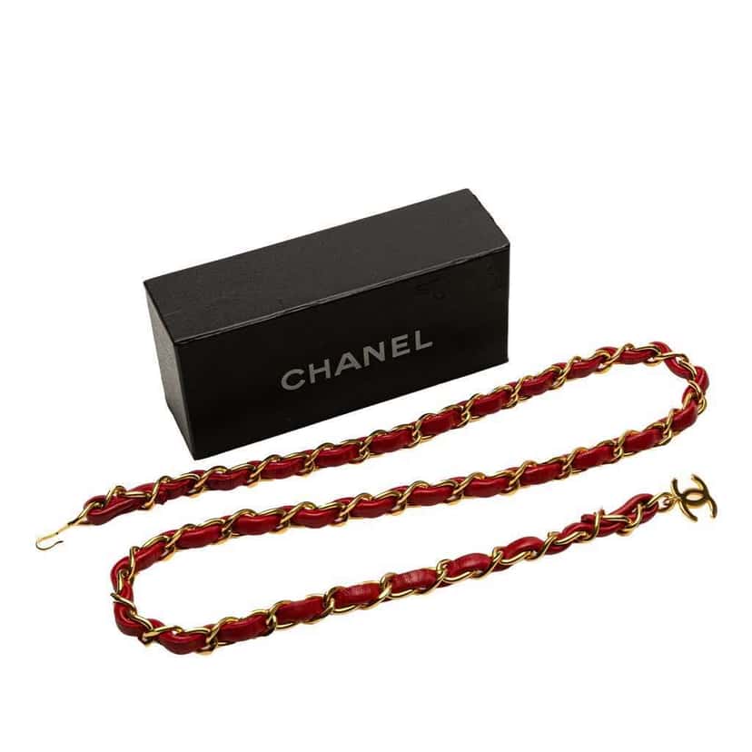 Chanel Gold Plated CC Leather Woven Chain Belt Gold Metal Good condition - Model View