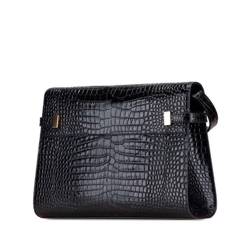Saint Laurent Medium Shiny Croc Embossed Manhattan Shoulder Bag Black Leather Good condition - Back View