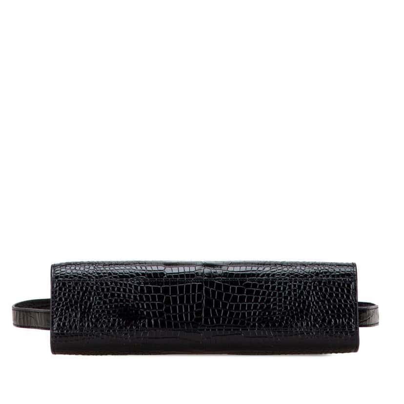 Saint Laurent Medium Shiny Croc Embossed Manhattan Shoulder Bag Black Leather Good condition - Inside View