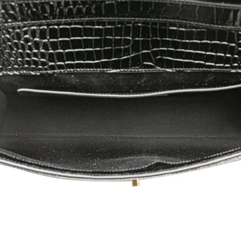 Saint Laurent Medium Shiny Croc Embossed Manhattan Shoulder Bag Black Leather Good condition - Model View
