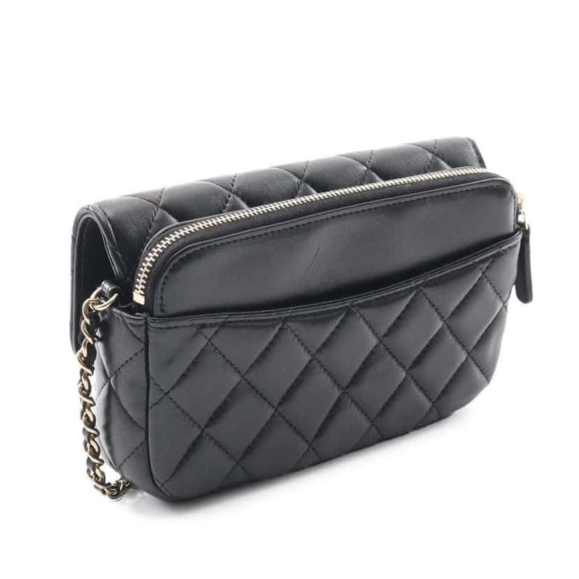 Chanel CC Quilted Lambskin Flap Phone Holder Wallet on Chain Black Leather Good condition - Back View