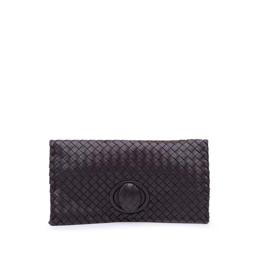 Bottega Veneta Nappa Intrecciato Turn Lock Clutch Brown Leather Good condition - Front View
