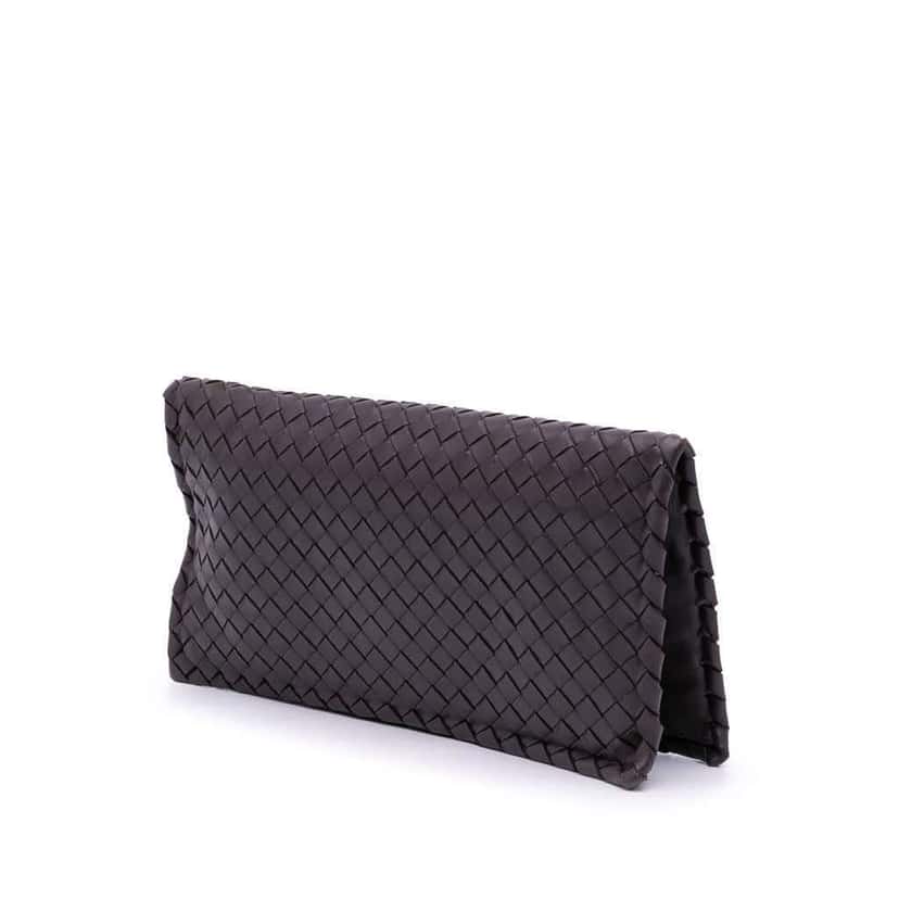 Bottega Veneta Nappa Intrecciato Turn Lock Clutch Brown Leather Good condition - Back View