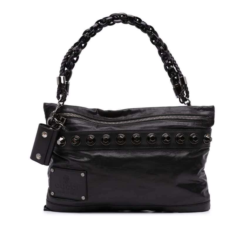 Gucci Studded Calfskin Shoulder Bag Black Leather Good condition - Front View