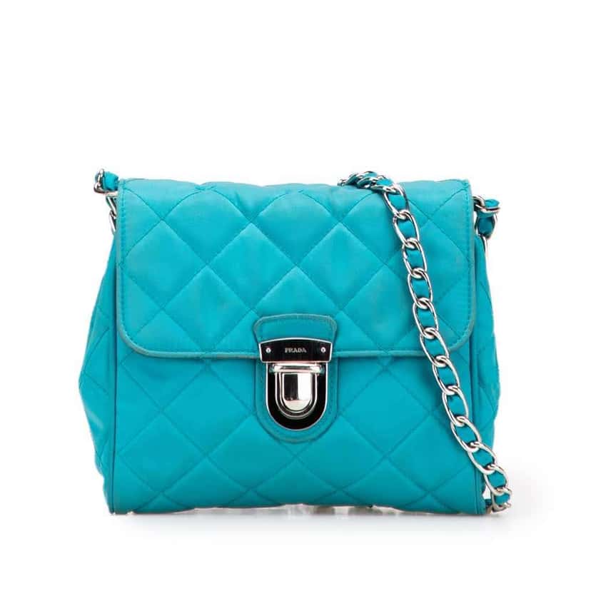 Prada Impuntu Tessuto Chain Crossbody Blue Good condition - Front View