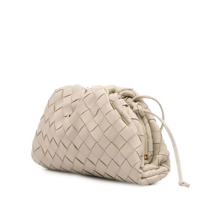 Bottega Veneta Nappa Intrecciato The Mini Pouch Crossbody White Leather Good condition - Back View