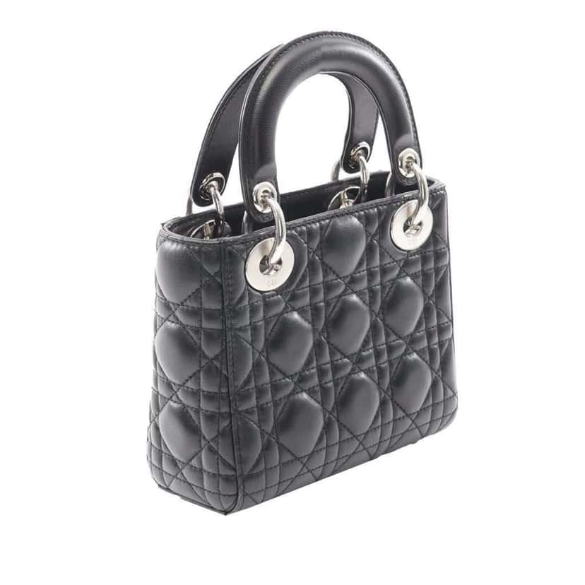 Dior Mini Lambskin Cannage Lady Dior Black Leather Good condition - Back View