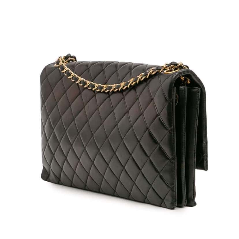 Chanel Quilted Lambskin Pagoda Accordion Flap Black Leather Good condition - Back View