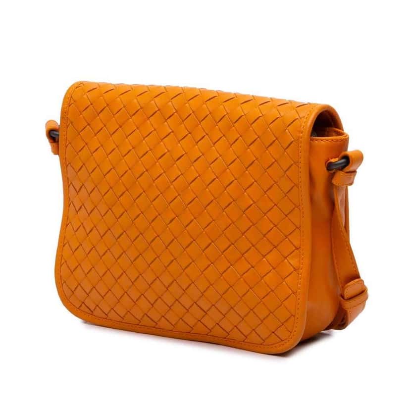 Bottega Veneta Nappa Intrecciato Flap Crossbody Orange Leather Good condition - Back View