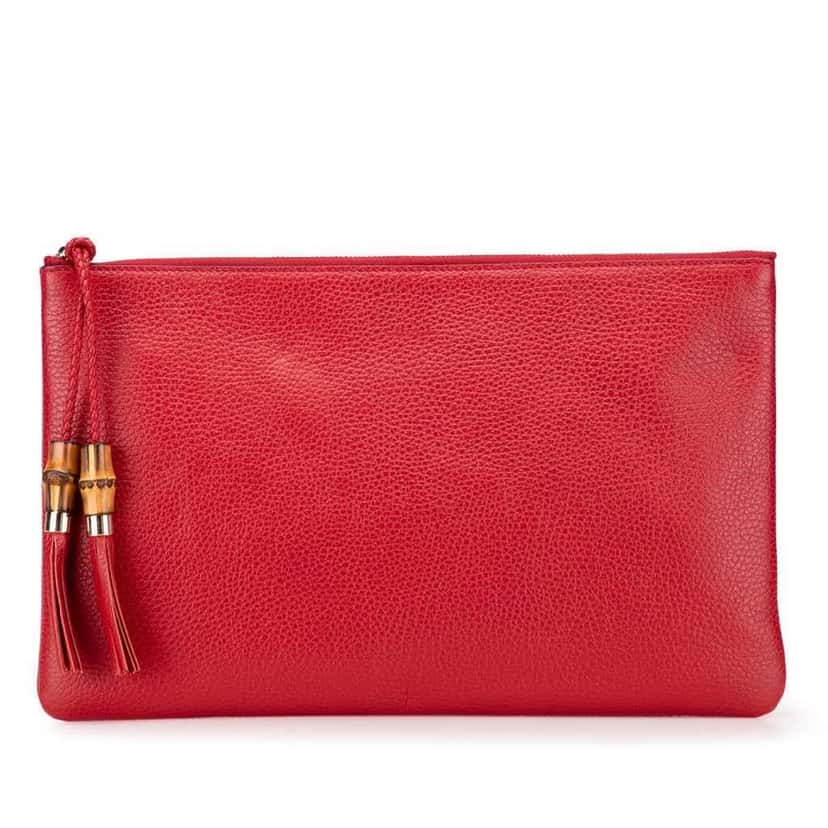 Gucci Calfskin Bamboo Tassel Clutch Red Leather Good condition - Front View