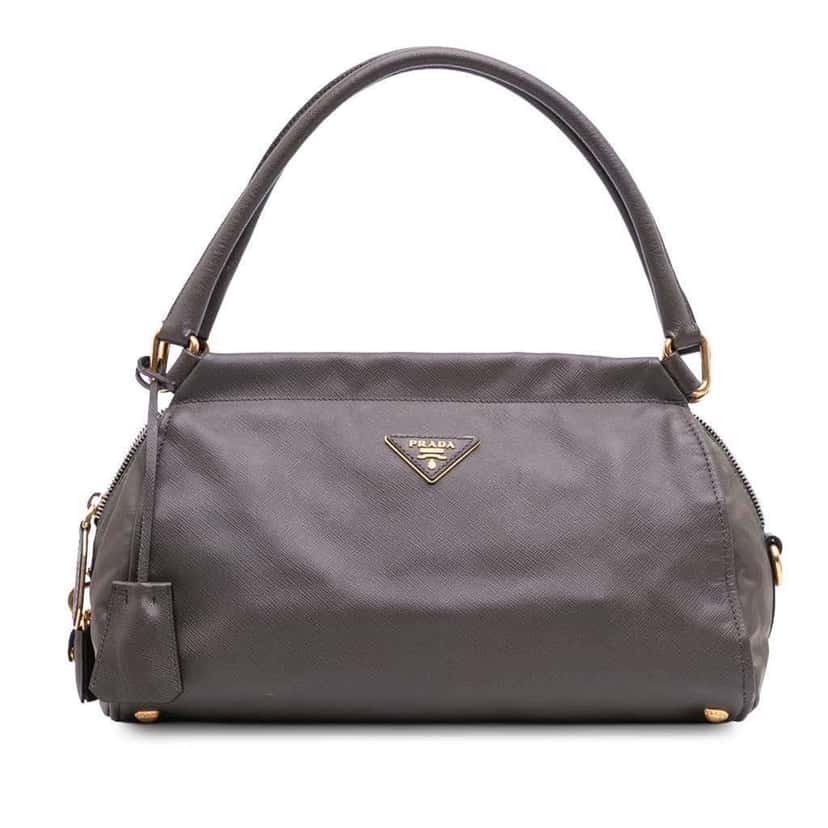 Prada Saffiano Frame Handbag Grey Leather Good condition - Front View