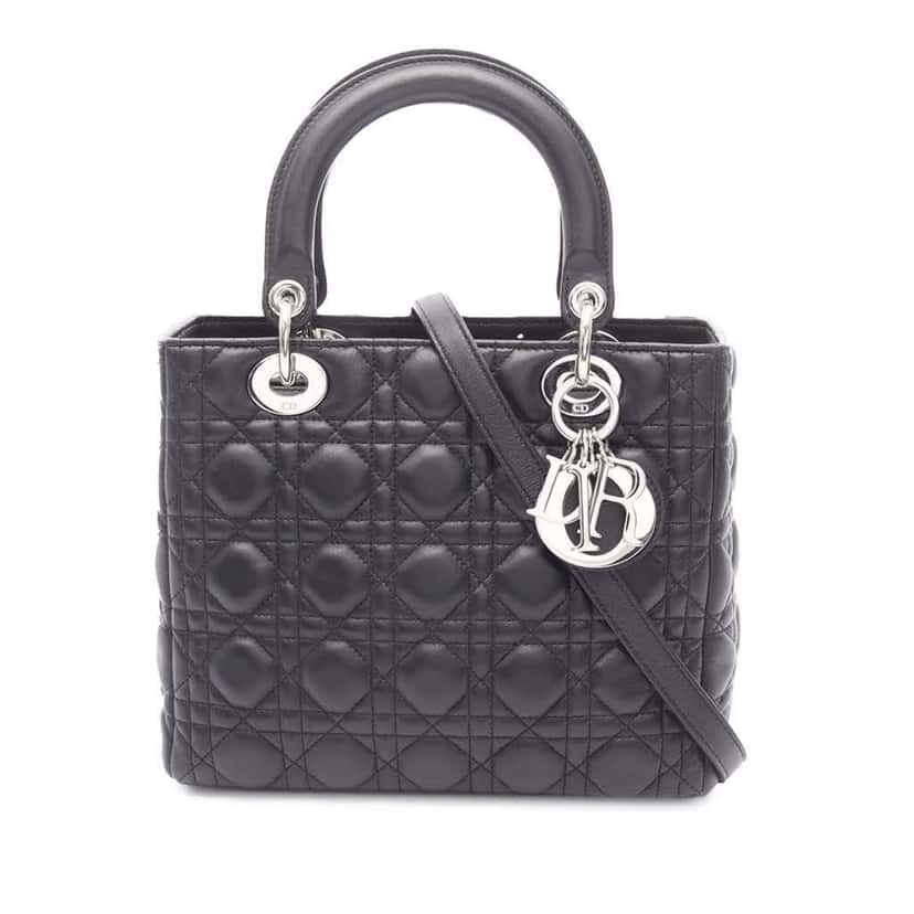 Dior Medium Lambskin Cannage Lady Dior Black Leather Good condition - Front View