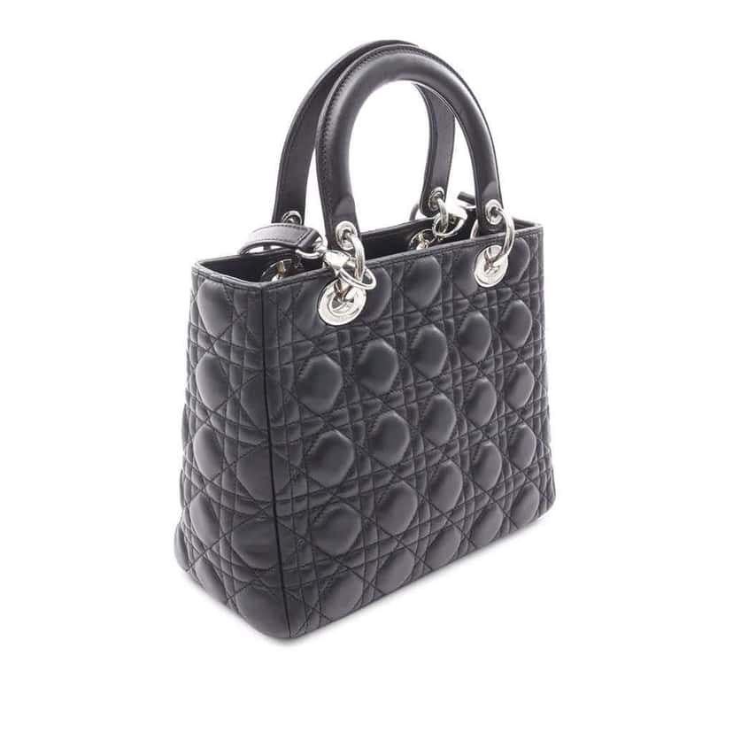 Dior Medium Lambskin Cannage Lady Dior Black Leather Good condition - Back View
