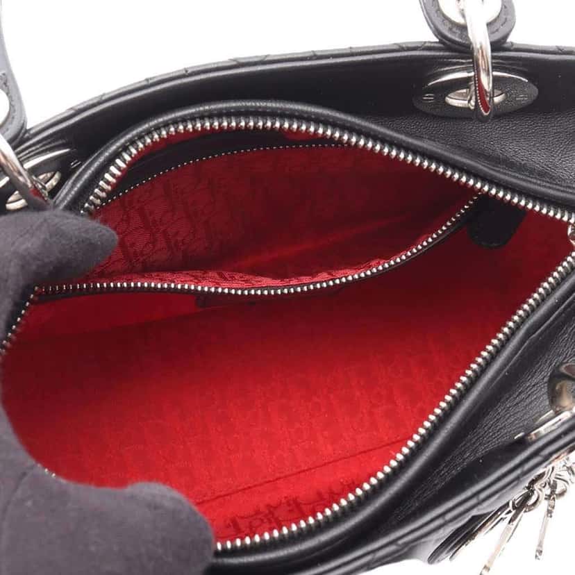 Dior Medium Lambskin Cannage Lady Dior Black Leather Good condition - Inside View