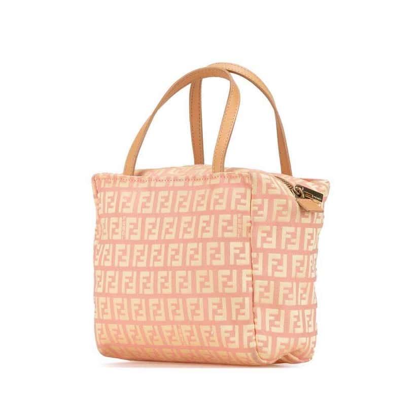 Fendi Mini Zucchino Canvas Handbag Pink Canvas Good condition - Back View