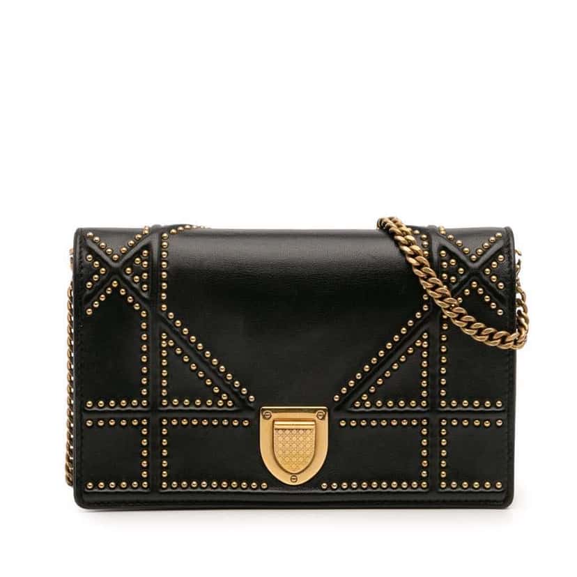 Dior Studded Calfskin Diorama Wallet on Chain Black Leather Good condition - Front View
