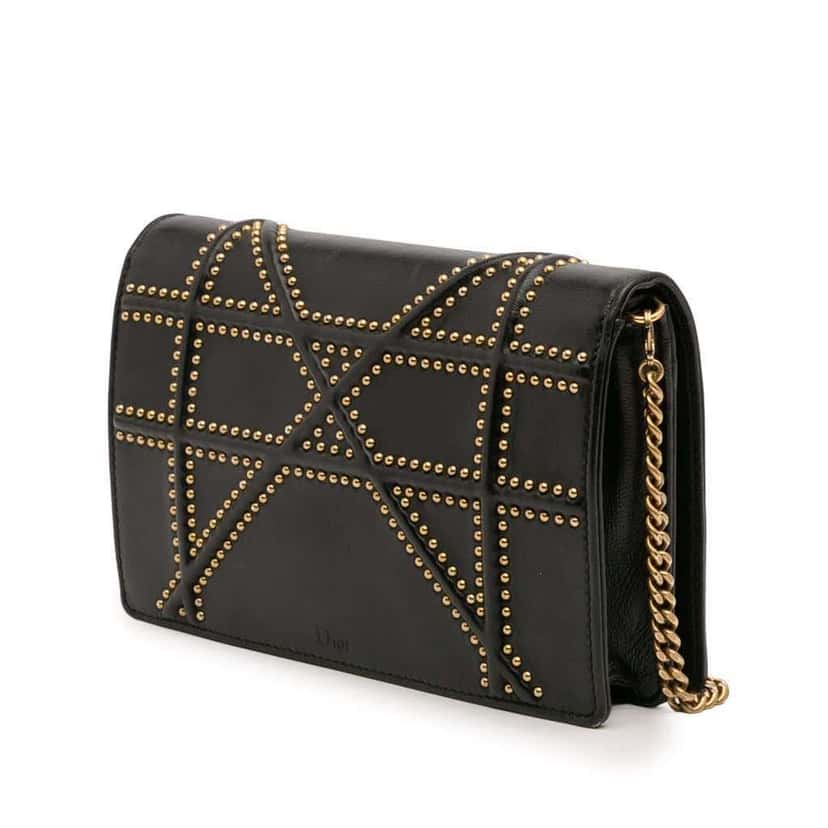 Dior Studded Calfskin Diorama Wallet on Chain Black Leather Good condition - Back View