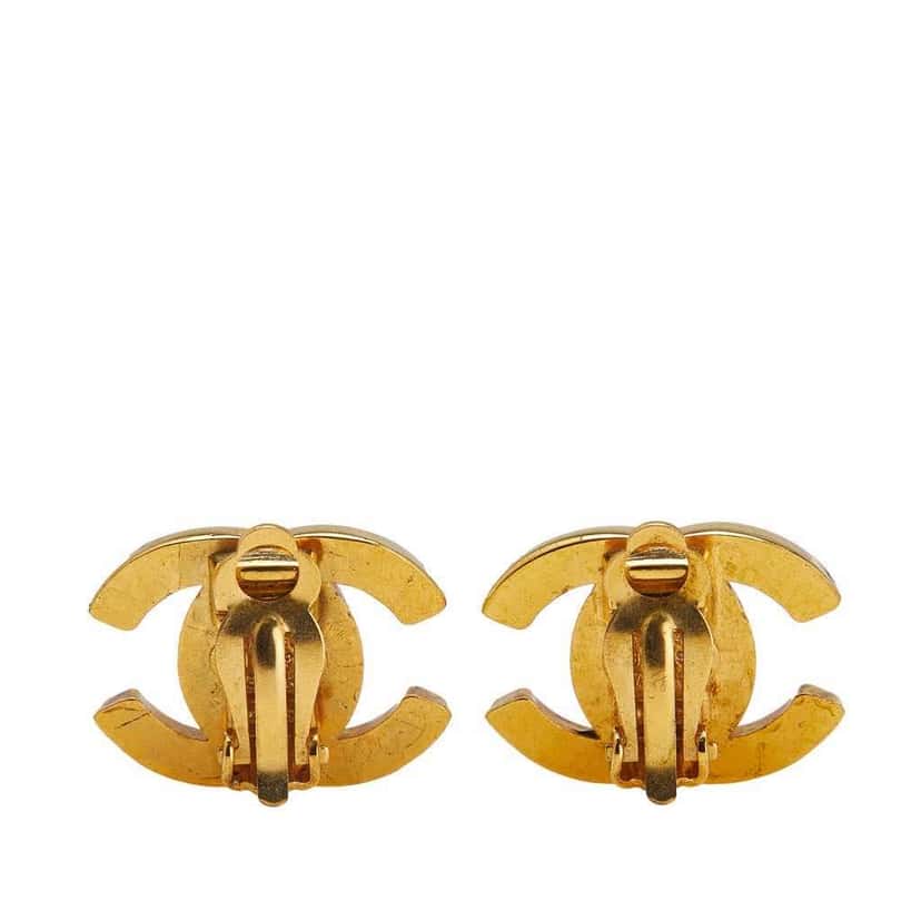 Chanel Gold Plated CC Turn Lock Clip on Earrings Gold Metal Good condition - Back View