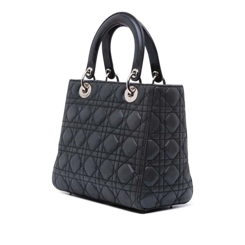 Dior Medium Iridescent Lambskin Cannage Lady Dior Black Leather Good condition - Back View