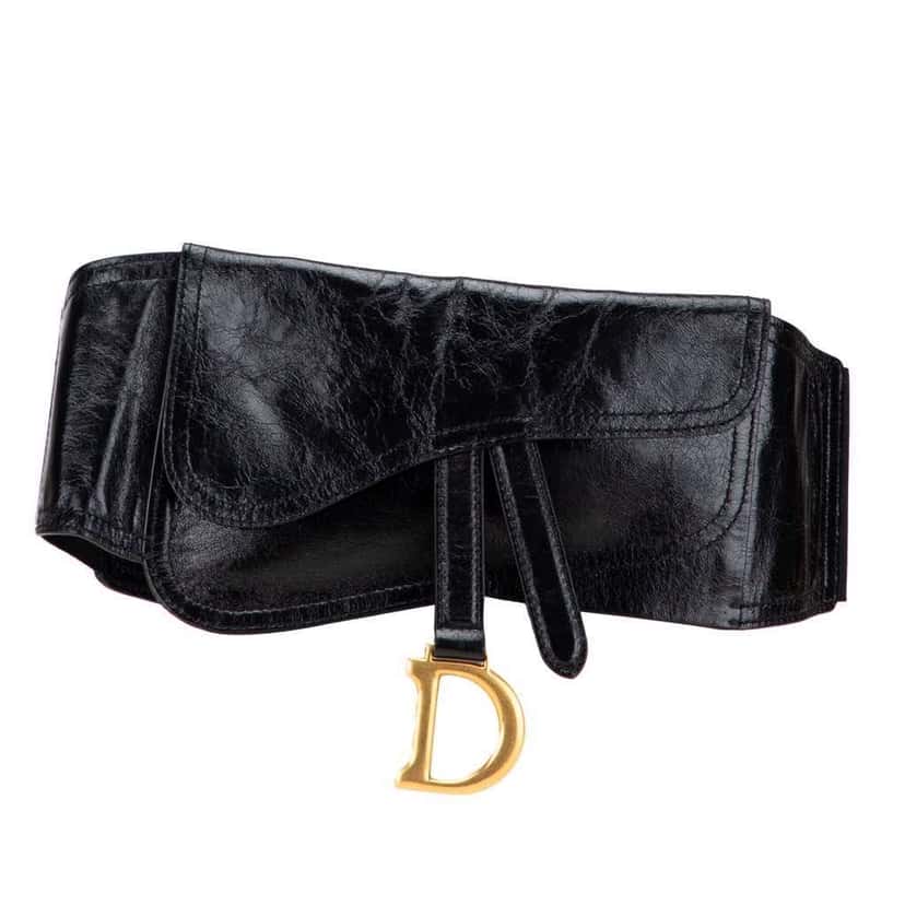Dior Crinkled Lambskin Saddle Belt Bag Black Leather Good condition - Front View