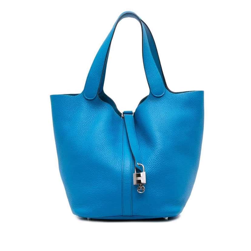 Hermès Clemence Picotin Lock 26 Blue Leather Good condition - Front View