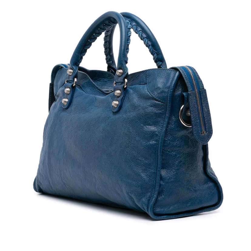 Balenciaga Lambskin Motocross Giant 12 City Satchel Blue Leather Good condition - Back View