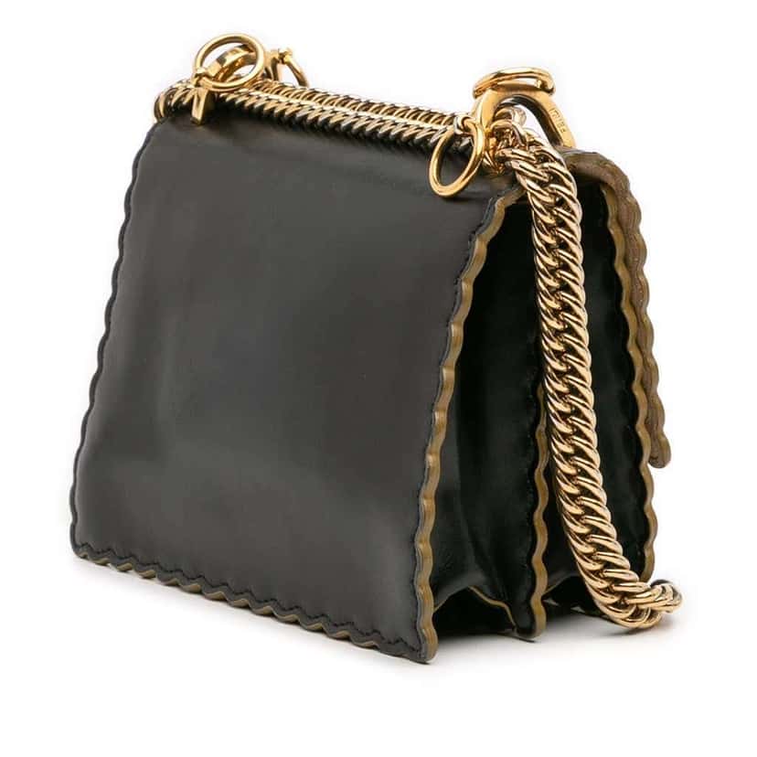 Fendi Small Scalloped Leather Kan I Crossbody Black Leather Fair condition - Back View