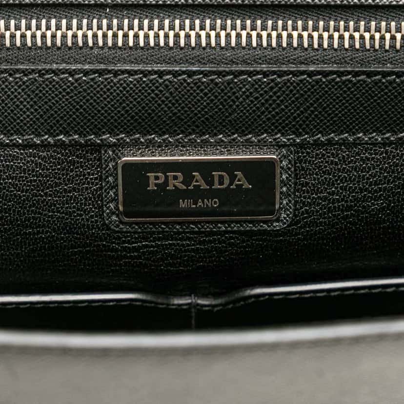 Prada Saffiano Briefcase Black Leather Good condition - Box View