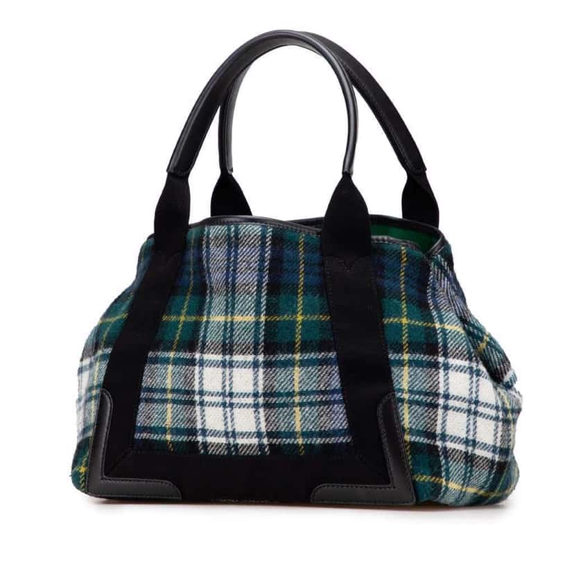 Balenciaga Plaid Wool Navy Cabas S Green Wool Good condition - Back View