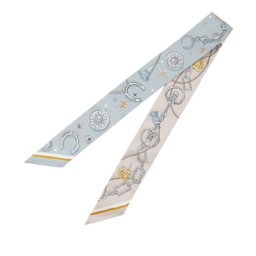 Hermès C est La Fete Silk Twilly Scarf Blue Silk Very good condition - Back View