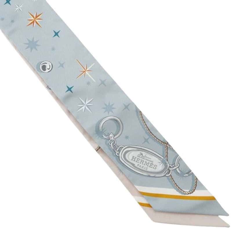 Hermès C est La Fete Silk Twilly Scarf Blue Silk Very good condition - Model View