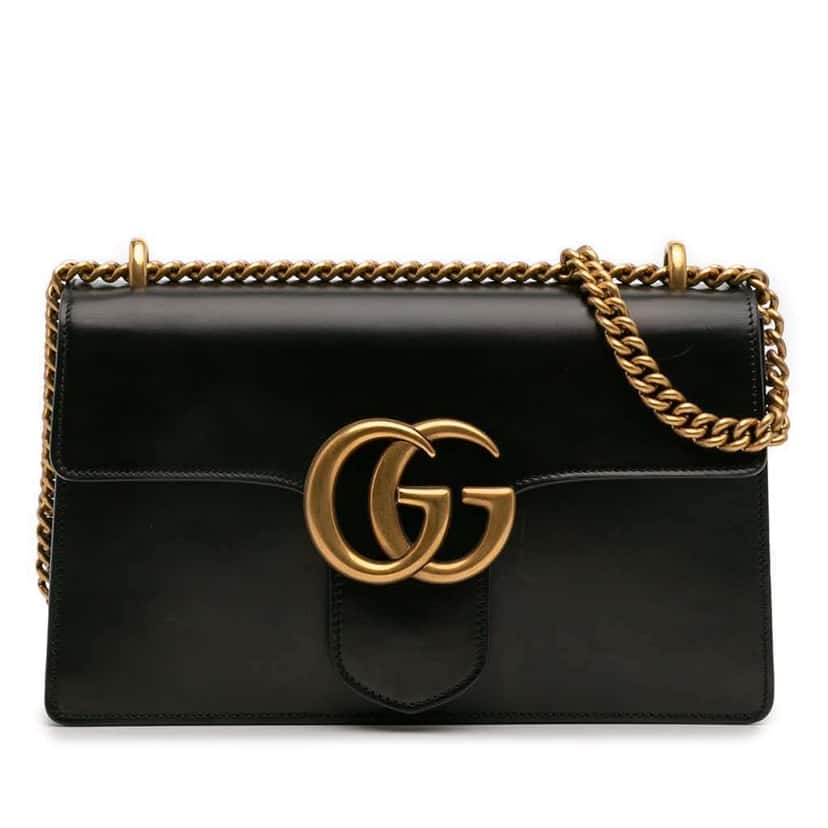 Gucci Medium GG Marmont Leather Chain Flap Black Leather Good condition - Front View