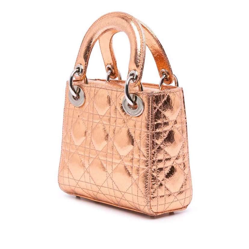 Dior Mini Metallic Crinkled Calfskin Cannage Lady Dior Brown Leather Good condition - Back View