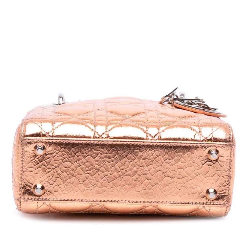 Dior Mini Metallic Crinkled Calfskin Cannage Lady Dior Brown Leather Good condition - Inside View