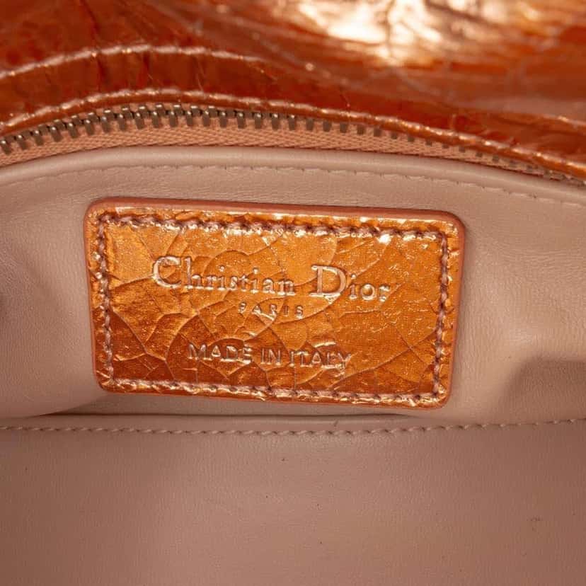 Dior Mini Metallic Crinkled Calfskin Cannage Lady Dior Brown Leather Good condition - Box View