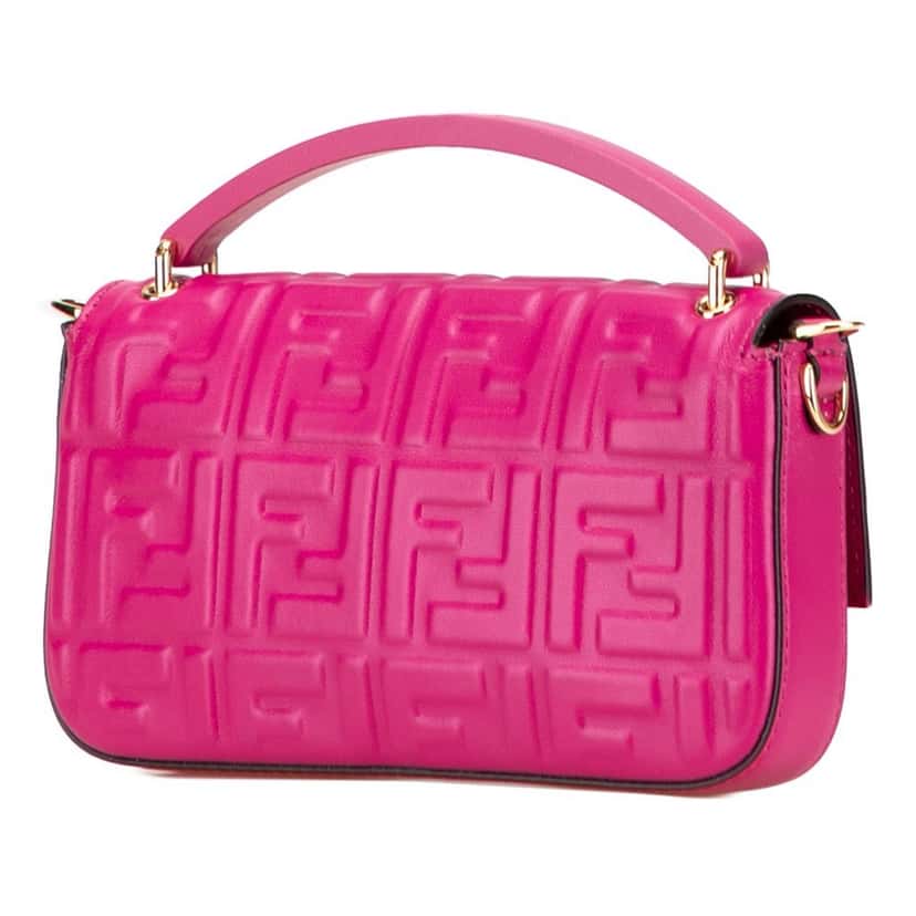 Fendi Zucca Embossed Leather Baguette Phone Pouch Satchel Pink Leather Good condition - Back View