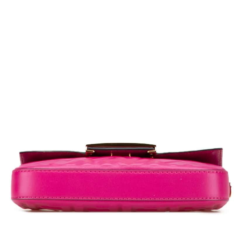 Fendi Zucca Embossed Leather Baguette Phone Pouch Satchel Pink Leather Good condition - Inside View